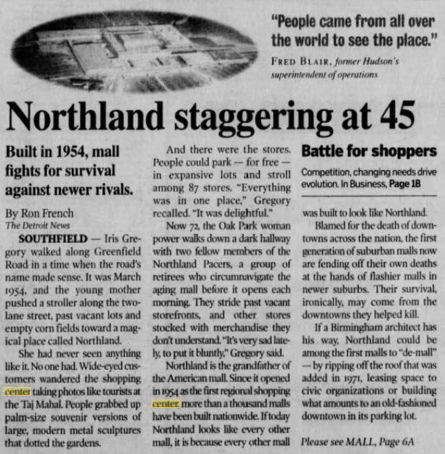 Northland Center (Northland Mall) - Sept 1999 Article